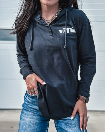 Brand Ridge Button Hoodie - Deep Navy