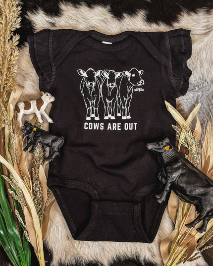 Cows Are Out // Flutter Sleeve Onesie - Black