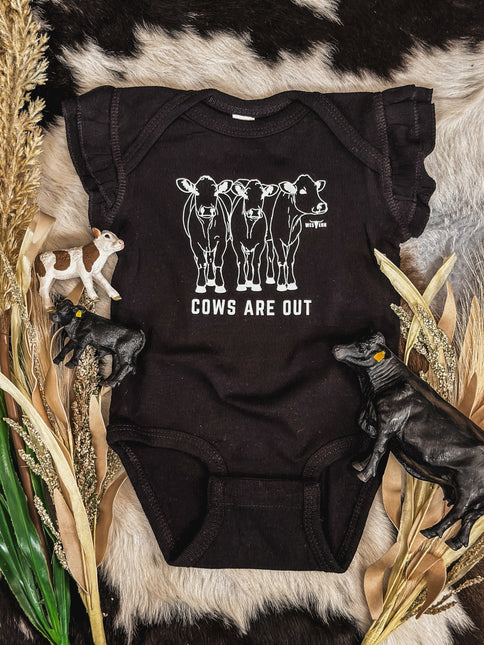 Cows Are Out // Flutter Sleeve Onesie - Black