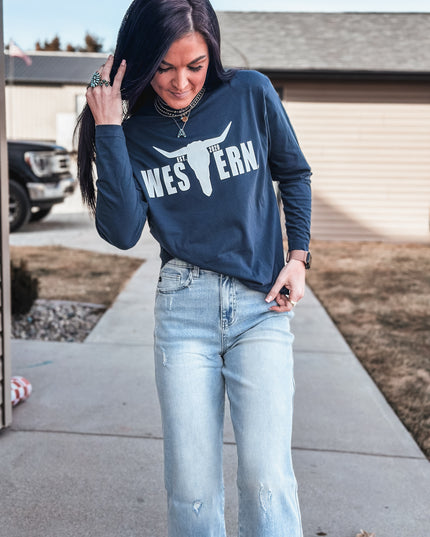 Brand White Logo Jersey Longsleeve - Navy