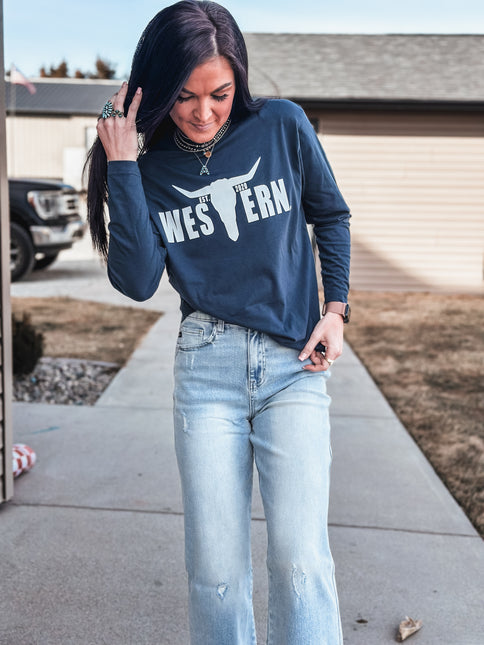 Brand White Logo Jersey Longsleeve - Navy