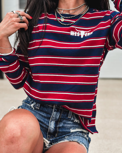 Striped Basic Long Sleeve - Navy/Red