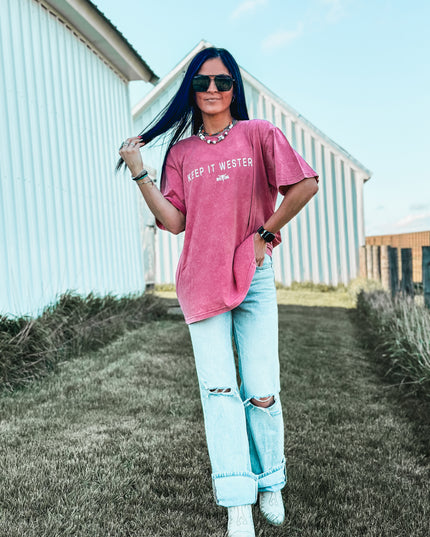 Keep it Western Oversized Tee - Pink