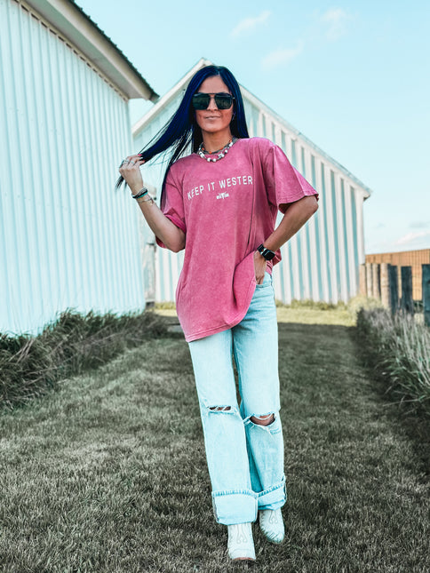 Keep it Western Oversized Tee - Pink