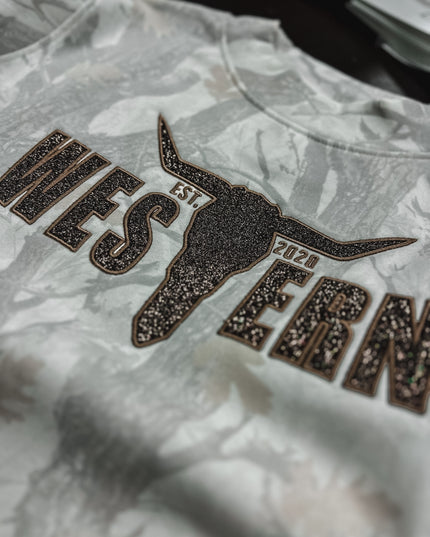 Glitter Logo Camo Mockneck