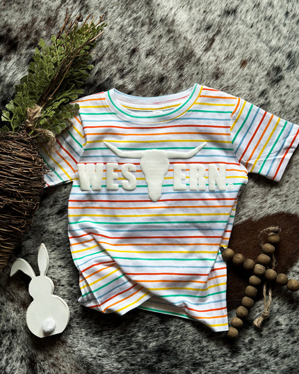 Brand White PUFF Logo Toddler - Sunny Stripes