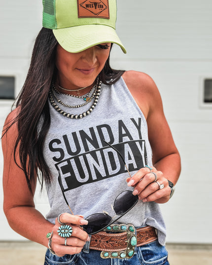 Sunday Funday Cropped Tank - Grey