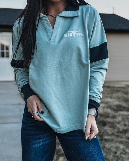 Brand Blue Collar Contrast Pullover