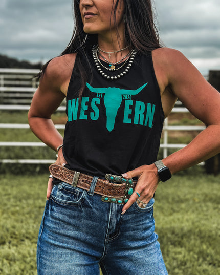 Brand Logo Teal Cropped Tank - Black