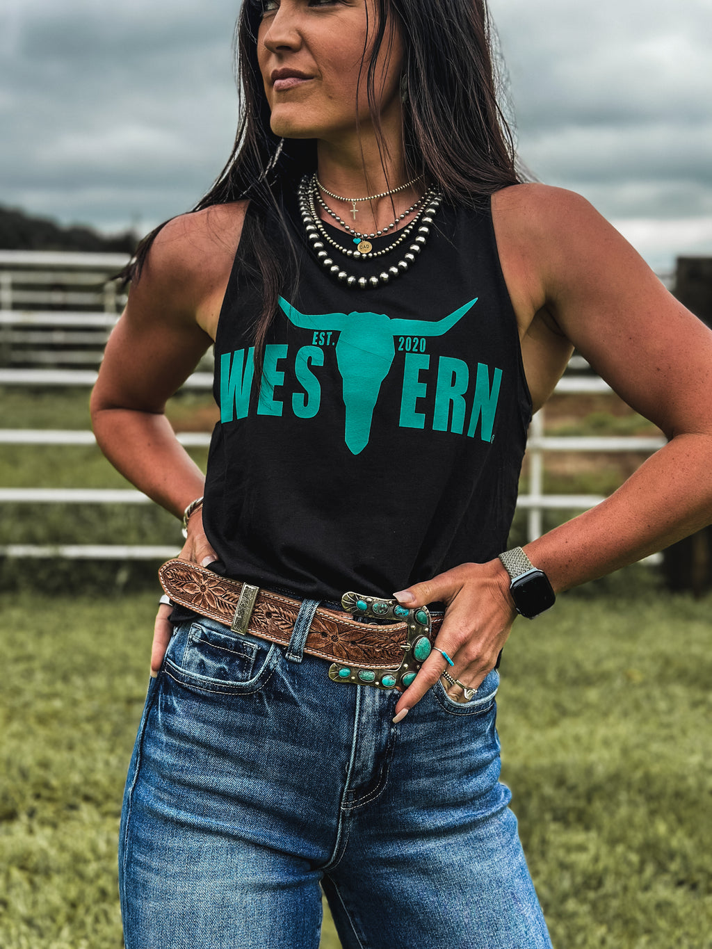Brand Logo Teal Cropped Tank - Black