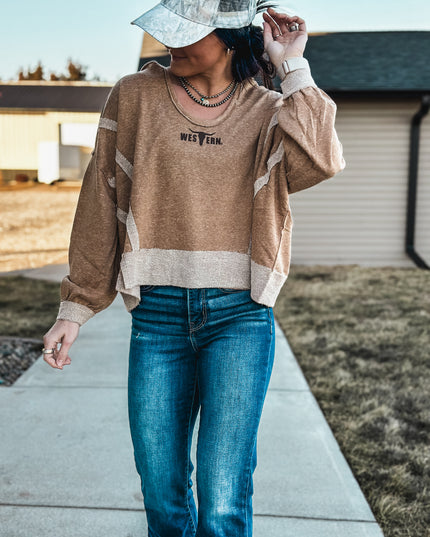 Brand Swoop Raw Hem Hoodie - Camel