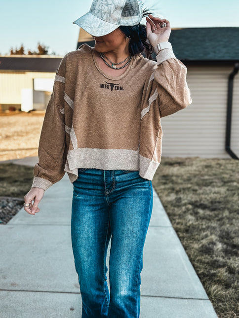 Brand Swoop Raw Hem Hoodie - Camel