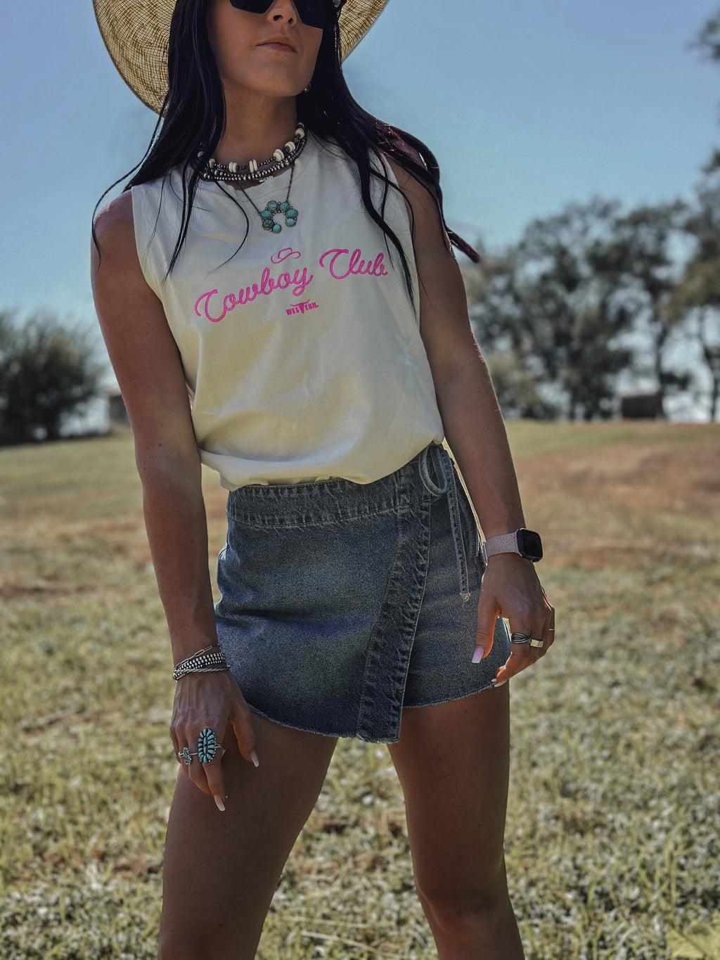 Cowboy Club Tank - Natural/Pink