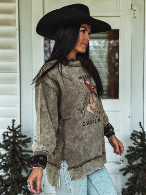 Buckin' Christmas Crew Sweater- Mocha