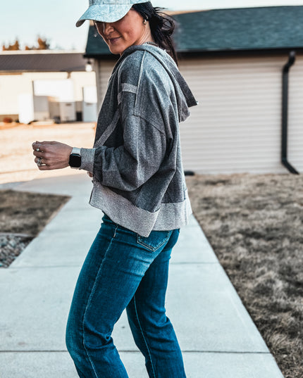 Brand Swoop Raw Hem Hoodie - Black