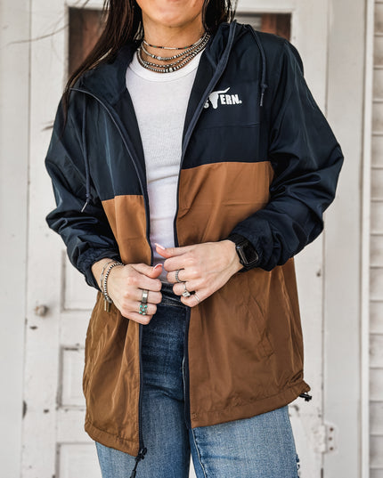 Brand Scuba Windbreaker Full Zip Jacket - Navy/Camel