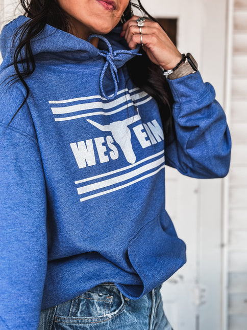 Brand Hoodie Heather Cobalt Blue