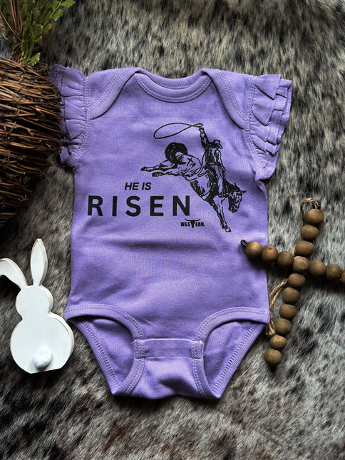 He is Risen Flutter Sleeve Onesie - Lavender