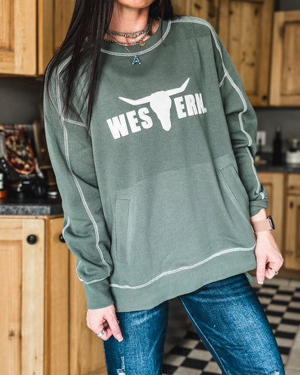 Stitch Seam Boxy Sweatshirt - Eldergreen