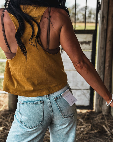 White Frame Logo Cropped Tank - Mustard