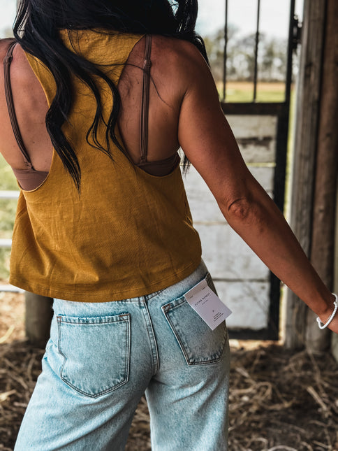 White Frame Logo Cropped Tank - Mustard
