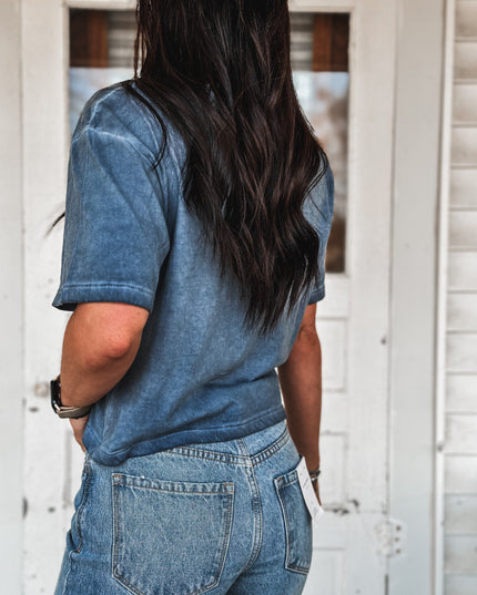 Brand Outline Logo Cropped Tee - Mineral Blue