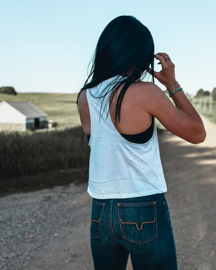 Rodeo Nights Cropped Tank - White
