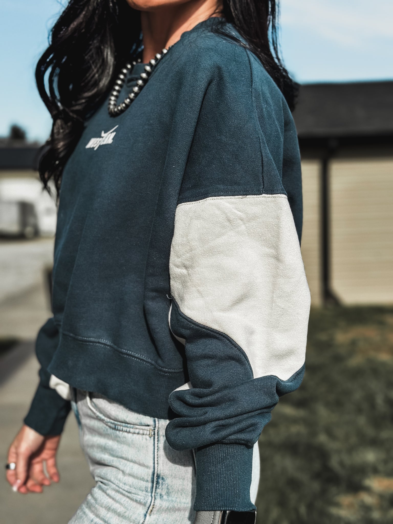 Brand Color Block Boxy Crew - Midnight Blue