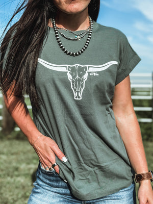 Longhorn Cuff T - Dark Sage