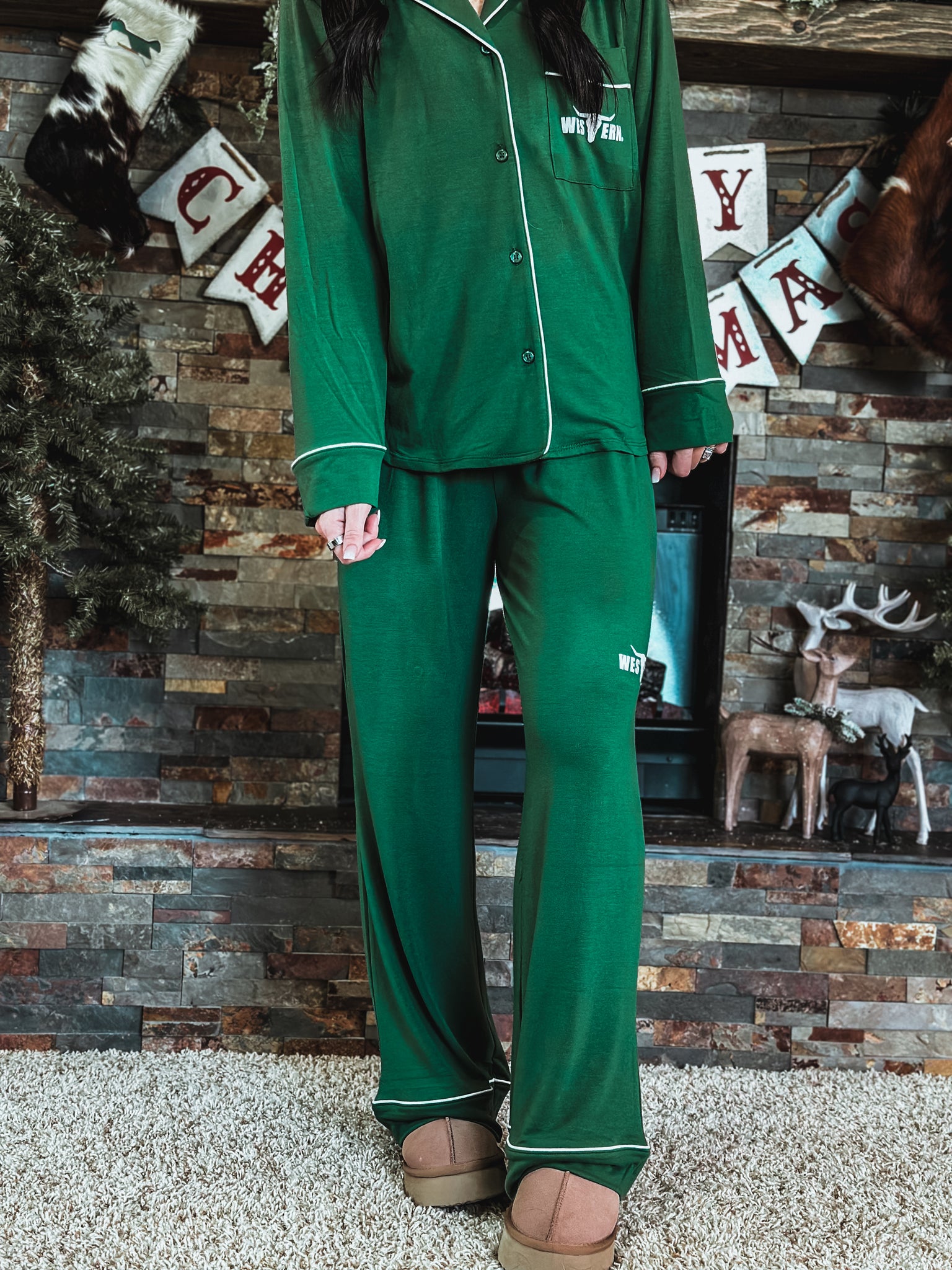 Brand Sleepover Pant PJ Set - Green