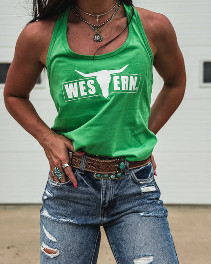 Brand Frame Logo Racerback Tank - Green