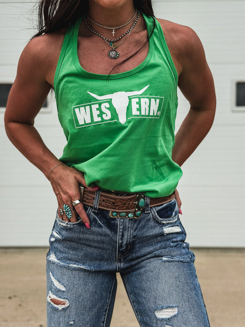 Brand Frame Logo Racerback Tank - Green