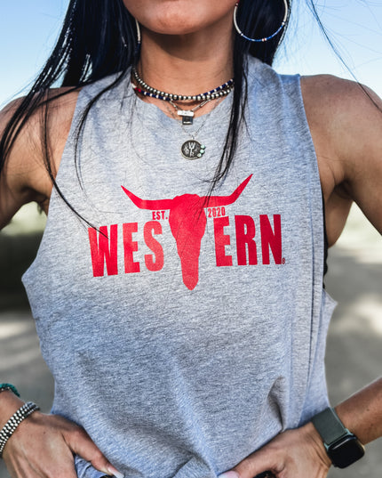 Brand Logo Red Cropped Tank - Grey