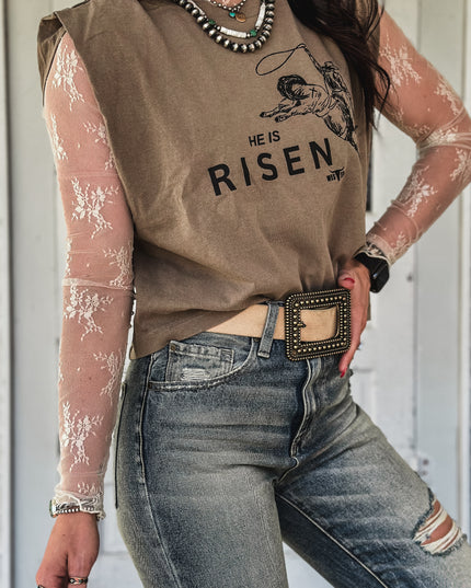 He is Risen Cap Sleeve Tank - Mocha