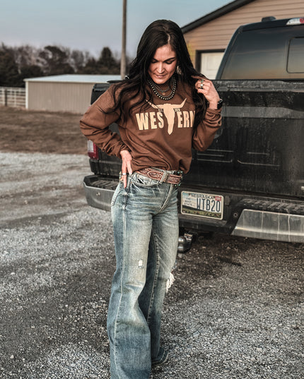 Brand Cream Logo Crew - Brown