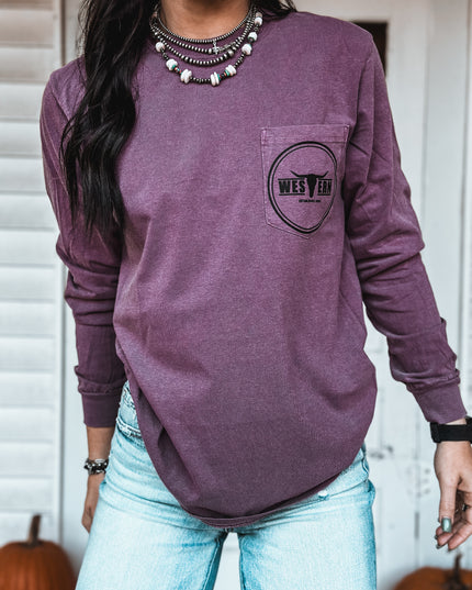Brand Longsleeve Pocket T - Berry