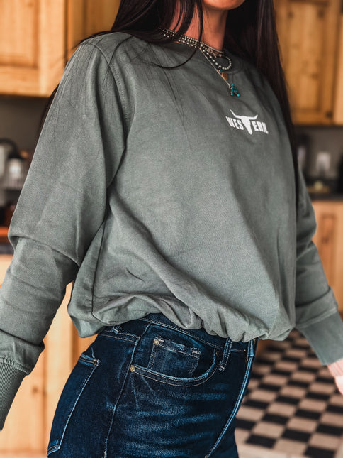 Brand Logo Bubble Hem Pullover - Eldergreen