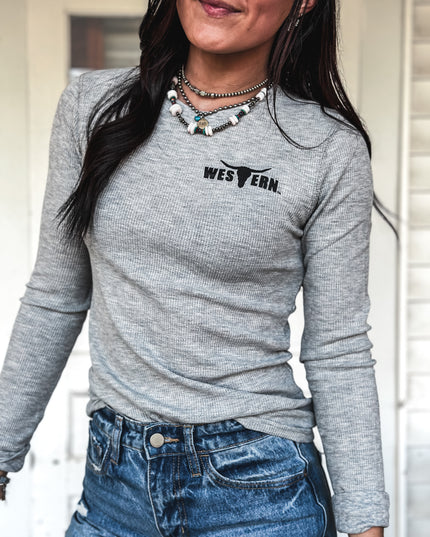 Brand Women's Knitted Thermal Longlseeve - Heather Grey