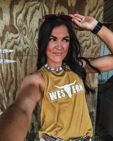 White Frame Logo Cropped Tank - Mustard