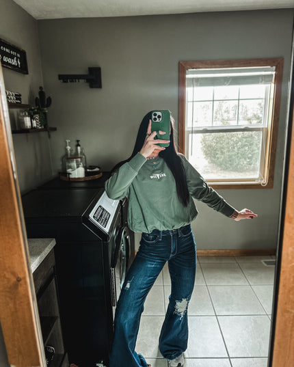 Brand Logo Bubble Hem Pullover - Eldergreen