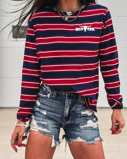 Striped Basic Long Sleeve - Navy/Red