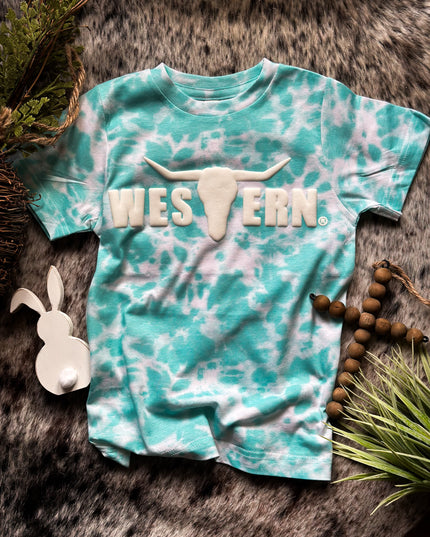 Brand White PUFF Logo Youth - Turquoise Dye