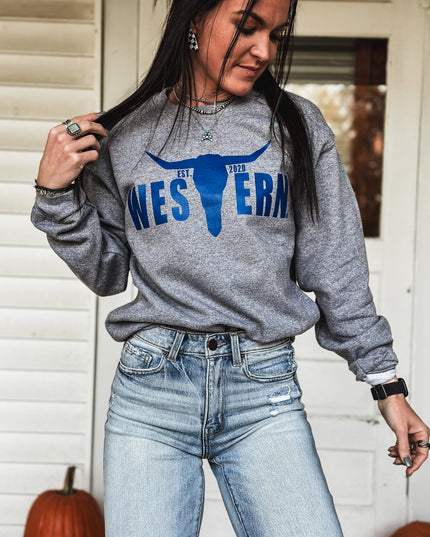 Brand Blue Logo Crew - Grey