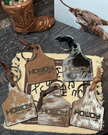 HOWDY Cow Tag Keychain
