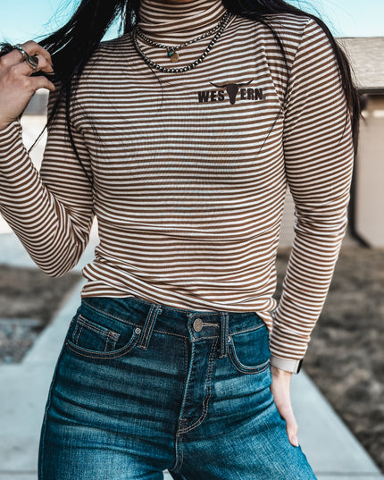 Brand Stripe Longsleeve Turtleneck - Brown