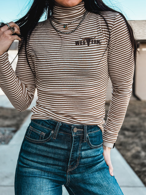 Brand Stripe Longsleeve Turtleneck - Brown