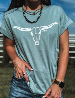 Longhorn Cuff T - Sky