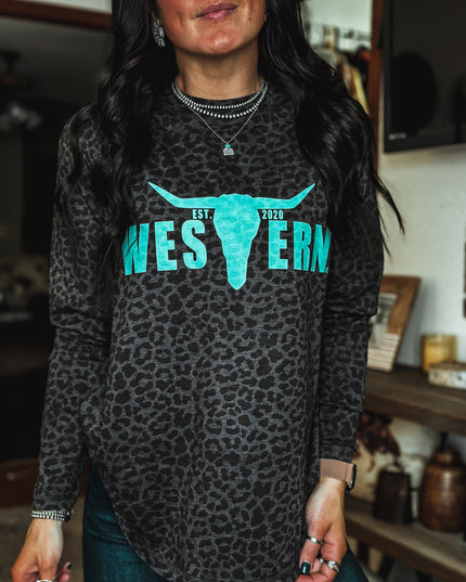 Brand Logo Jersey Longsleeve Leopard/Turq