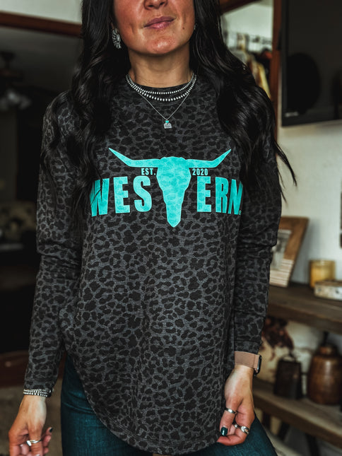 Brand Logo Jersey Longsleeve Leopard/Turq