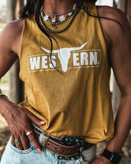 White Frame Logo Cropped Tank - Mustard